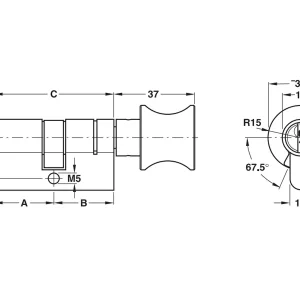 Ruột khóa Hafele 1 đầu chìa, 1 đầu vặn 65mm 916.96.311