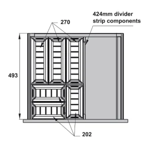 Bộ khay chia ngăn kéo Inox rộng 500mm màu xám mờ Hafele 552.52.392