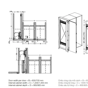 Cửa trượt xoay (Lọt lòng/Trùm ngoài) cho 1 cặp cửa cao 1200-1400 mm Hafele 408.45.008