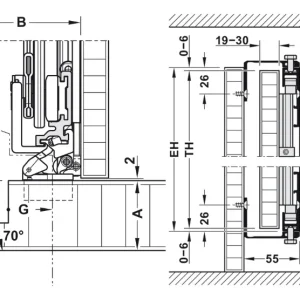 Cửa trượt xoay bằng gỗ cao 1250 – 1850 mm Hafele 408.30.590