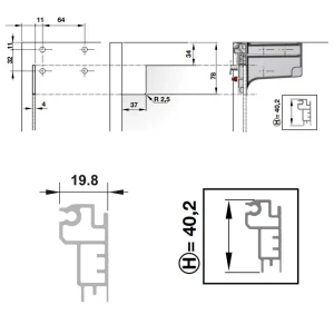 Thanh nhôm gia cố (cao: 40,2 mm) Hafele 290.41.926