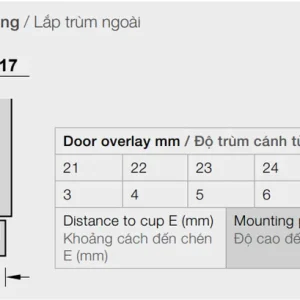 Bản lề giảm chấn Häfele cho gỗ dày 25mm Trùm ngoài 315.08.850