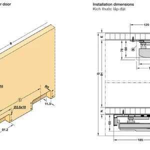 Cửa trượt bằng mặt cho tủ rộng 1200 mm Hafele 406.11.201