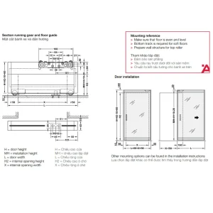 Bộ phụ kiện với khung nhôm và ray trượt cho 1 cửa (có cơ cấu giảm chấn) SLIDO DESIGN 80-M Hafele 940.59.010
