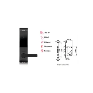 Khóa điện tử Hafele DL7900-TCB màu xám thân lớn 912.05.647 (mã số, thẻ từ, chìa cơ, kết nối App Bluetooth)