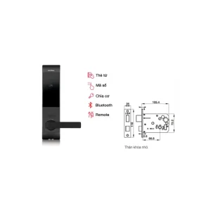 Khóa điện tử Hafele DL7900-TCB màu xám thân nhỏ 912.05.646 (mã số, thẻ từ, chìa cơ, kết nối App Bluetooth)