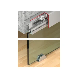 Bộ phụ kiện trượt cửa kính giảm chấn và tự đóng 1 bên 120kg Hafele 941.25.015