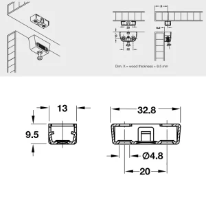Bas liên kết, Chi tiết lọt lòng RV / U-T3, với kẹp Hafele 262.72.953