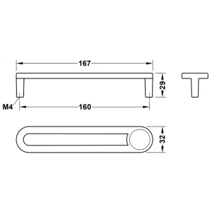Tay nắm tủ Hafele màu đen mờ 167mm 106.70.175