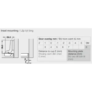 Bản lề lắp lọt lòng METALLA A 110° tiêu chuẩn không bật Hafele 315.31.552