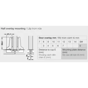 Bản lề lắp trùm nửa METALLA A 110° tiêu chuẩn không bật Hafele 315.31.551