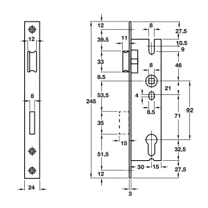 Thân khóa cho cửa đố nhỏ E30/92D Hafele 911.77.260
