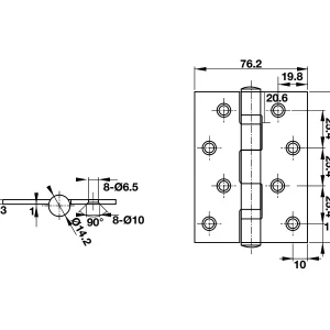 Bản lề lá Hafele 2BB 102x76x3mm màu đen 926.20.063