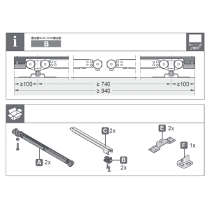 Bộ phụ kiện cửa lùa Hafele 100/AS giảm chấn 1 bên 941.03.001