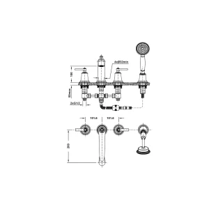 Bộ trộn bồn tắm 4-lỗ Kyoto màu đồng Hafele 589.35.034