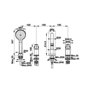 Bộ trộn bồn tắm 4 lỗ Hafele 589.02.607