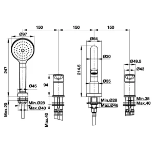 Bộ trộn bồn tắm 4 lỗ Active Hafele 589.02.736