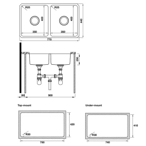 Chậu rửa chén Hafele 770mm HS19-SSN2S90S 567.23.020