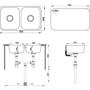 Chậu rửa chén Hafele 785mm HS20-SSN2R90S 567.20.506