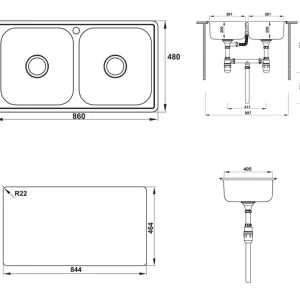Chậu rửa chén Hafele 860mm HS20-SSN2R90M 567.20.493