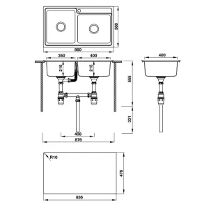 Chậu rửa chén Hafele 860mm HS20-SSN2S90L 567.20.546