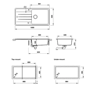 Chậu đá Hafele 1000mm HS20-GED1S60 màu đen 570.32.330