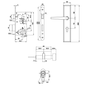 Bộ khóa tay nắm đế dài DIY Hafele 499.62.503