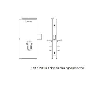 Thân khóa cửa mở xoay – hướng mở trái Hafele 981.59.080