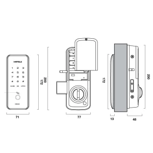 Khóa điện tử vân tay Hafele ER5100 912.20.200 (mã số, thẻ từ, vân tay, kết nối App Bluetooth)