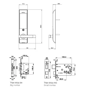 Khóa điện tử Häfele EL7500-TC 912.05.685 – Màu vàng hồng/thân khóa lớn (mã số, thẻ từ, chìa cơ)