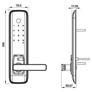 Khóa điện tử vân tay EL7800-TCS Hafele 912.05.763 (mã số, thẻ từ, vân tay, chìa cơ)