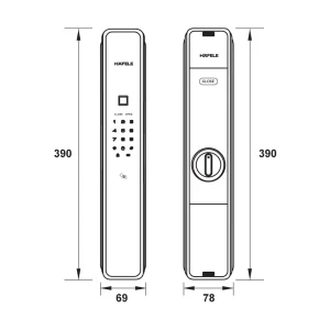 Khóa điện tử Hafele PP9000 Màu đen 912.05.691 (mã số, thẻ từ, vân tay, chìa cơ, kết nối App Bluetooth)