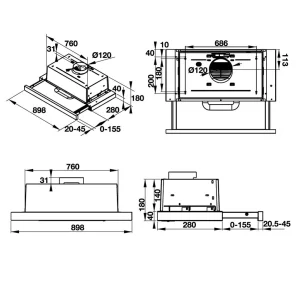 Máy hút mùi âm tủ Hafele 90cm HH-TI90D 539.81.085