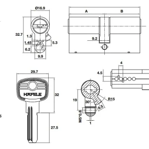 Ruột khoá 2 đầu chìa Häfele 65mm 489.56.000