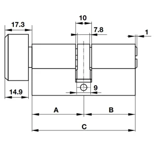 Ruột khóa Häfele WC đầu vặn oval dài 66mm 916.63.641