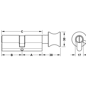 Ruột khoá Hafele cho cửa WC 61mm 916.64.940