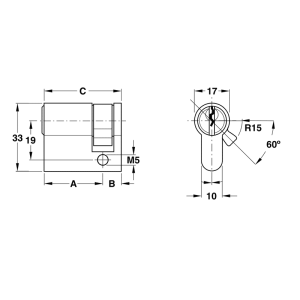 Ruột khóa 1 đầu chìa Hafele 45mm màu đen 916.63.363