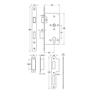 Thân khóa Hafele cho cửa phòng Inox mờ 911.02.153