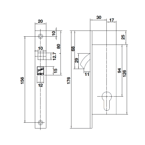 Thân khóa cho cửa trượt đố nhỏ Hafele 911.26.672