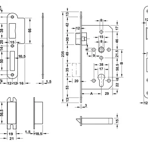 Thân khóa lưỡi gà và chốt chết E55/72A Hafele 911.25.100