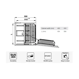 Tủ đồ khô Hafele Inox 304 450mm 595.71.043