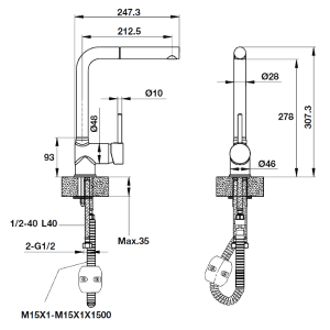 Vòi rửa chén Häfele HT19-GH1P278 570.51.380 màu đen