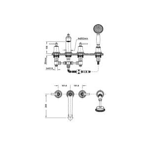Bộ trộn bồn tắm 4-lỗ Kyoto Hafele 589.35.004