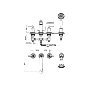 Bộ trộn bồn tắm 4-lỗ Kyoto màu đen 589.35.094