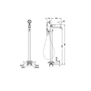 Bộ trộn bồn tắm đặt sàn Kyoto màu chrome Hafele 589.35.003