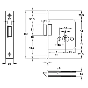 Thân khóa lưỡi gà Inox 316 Hafele 911.23.438