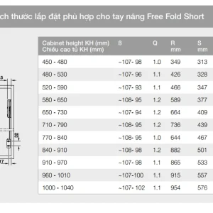 Tay nâng 2 cánh Häfele cao 770-840mm 20,9kg màu trắng 493.05.899