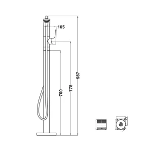 Bộ trộn bồn tắm đặt sàn Kobe chrome Hafele 589.15.120