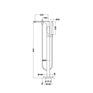 Bộ trộn bồn tắm đặt sàn Kobe chrome Hafele 589.15.120