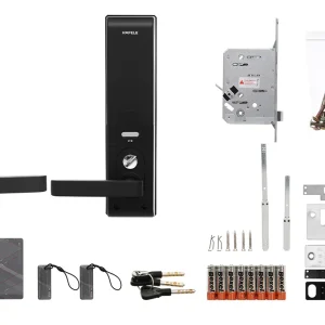 Khóa điện tử Häfele DL7900-TCB màu đen thân lớn 912.05.641 (mã số, thẻ từ, chìa cơ, kết nối App Bluetooth)